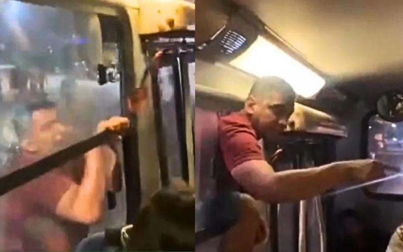 Assista: Homem escala ônibus após ver mulher o traindo, em Goiânia