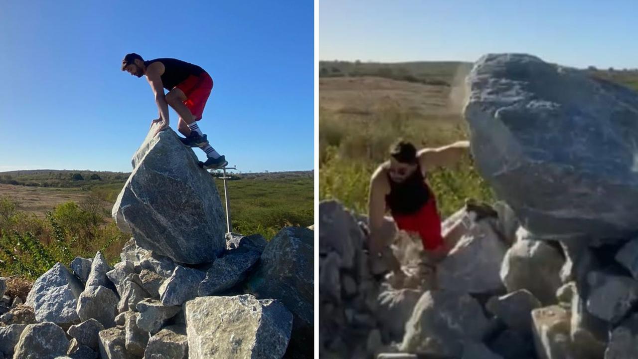 Rocha cai sobre homem enquanto ele tentava tirar foto em Cedro; veja vídeo