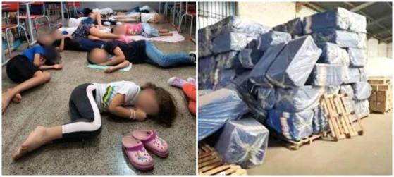 Enquanto crianças de Cmeis dormem no chão, MP flagra colchonetes em depósitos de Goiânia