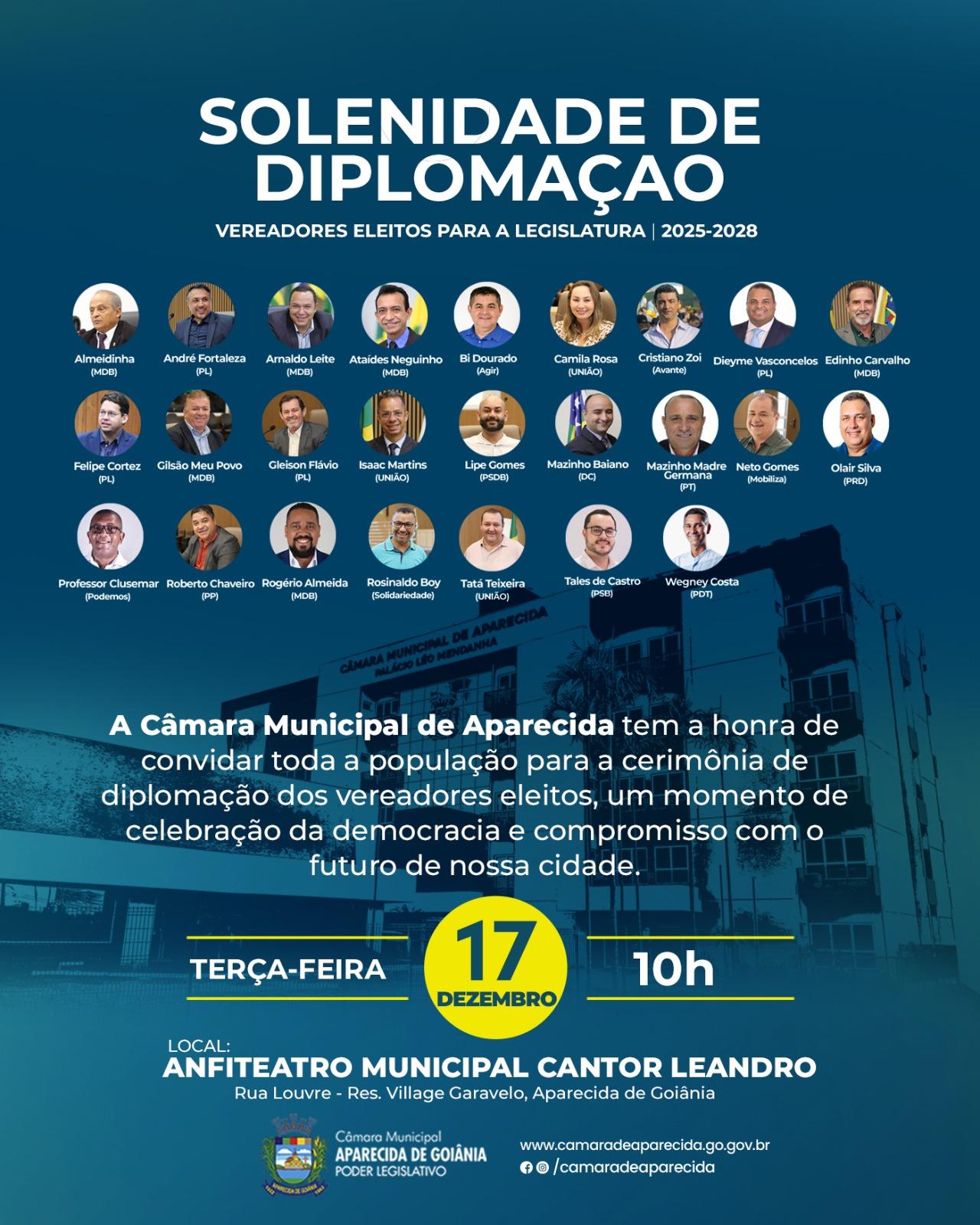 Justiça eleitoral promove solenidade de Diplomação dos eleitos em Aparecida de Goiânia
